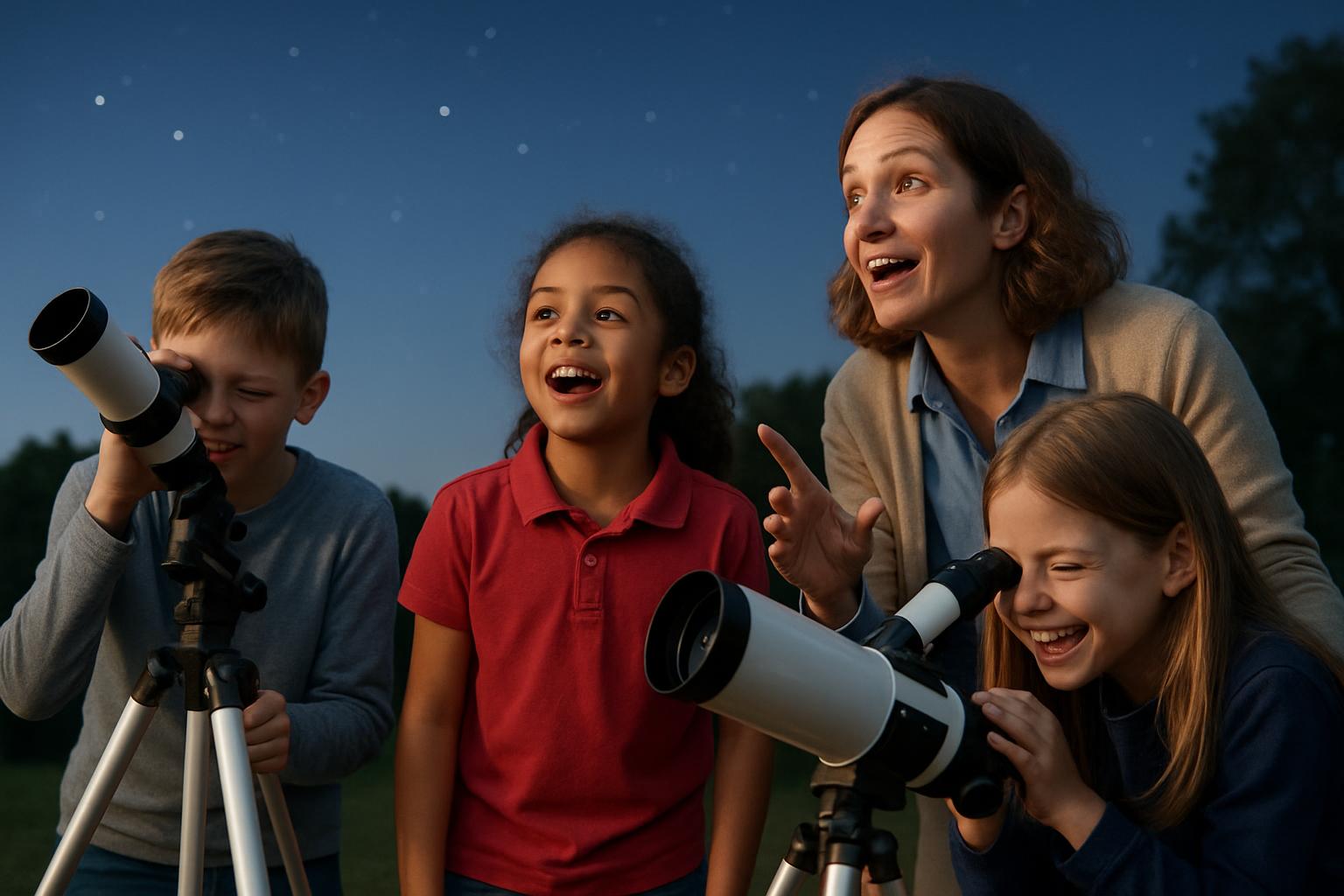 Grupo escolar em atividade de astronomia
