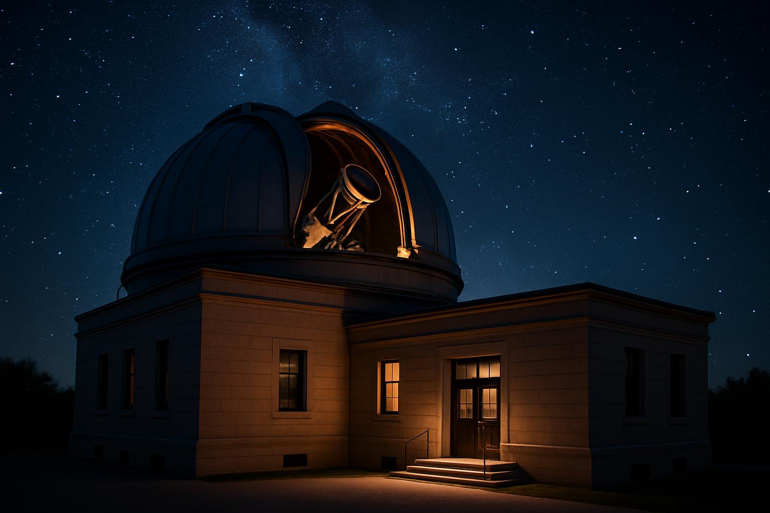 Área externa do observatório à noite